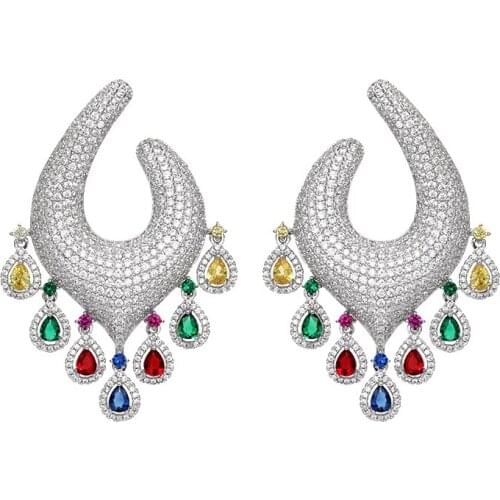 Bride Talk Super Luxury Fashion Women Earrings AAA Cubic Zirconia Water Drop Colorful Stone Earring For Wedding Party Jewelry
