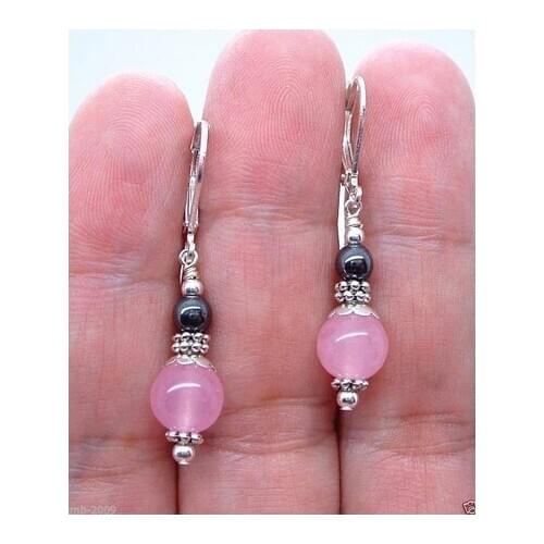 Pretty Pink Quartz Black Shell pearl Sterling Earrings Leverback