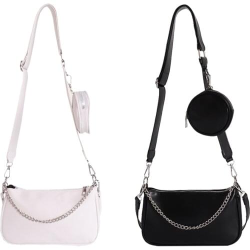 2pcs/set Popular Simple Female Daily Bag Fashion Solid Color Chain Handbag Women Leather Messenger Underarm Bag