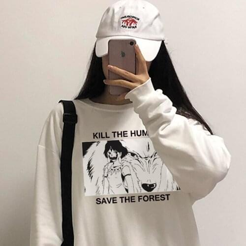 Hoodies Princess Mononoke 2021 y2k Top harajuku Hip hop kpop aesthetic oversized korean graphic tee long sleeve Women sweatshirt