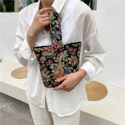 Vintage Womens Small Tote Fashion Design New Flower Oil Painting Printing Canvas Shopping Bag Casual Ladies Purses and Handbags