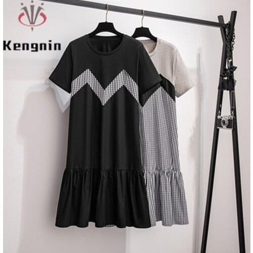 Summer Clothes for Women 2021 New Plus Size 4XL Womens Dresses Patchwork Female Robe Dress Short Sleeve T-Shirts Dress KE1515