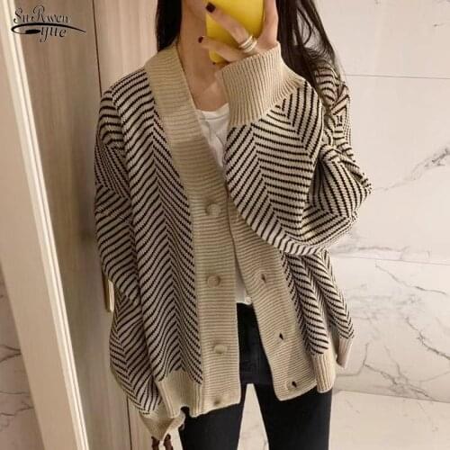 Autumn Winter Fashion 2021 Korean Style Women Casual Sweater and Cardigans Long Sleeve V Neck Button Up Oversized Jacket 16049