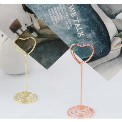 10pcs Rose Gold Heart Shape Photo Holder Stands Table Number Holders Place Card Paper Menu Clips For Wedding Party Decoration