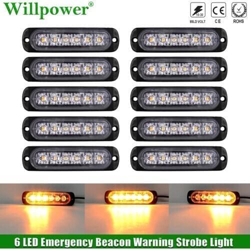 10x Car Tow Truck Amber 6LED Emergency Warning Flash Light Traffic Hazard Beacon Moto Offroad 4X4 Strobe Fog Lamp Indicator