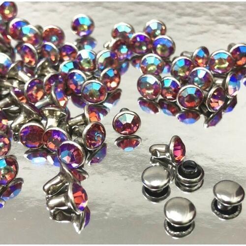 6MM 50Set CZ++ Light Pink AB Crystal AB Plated Rivets Silver Plated Studs Assorted Cabochon Rivets Fit for Leather-Craft