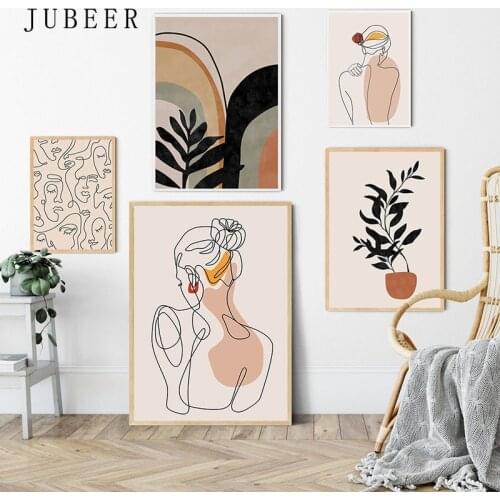 Abstract Single Line Canvas Prints Leaves Painting Girl Body Back Minimalist Wall Art Canvas Poster Nordic Picture Home Decor