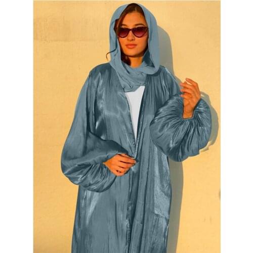 Eid Djellaba Luxury Abaya Dubai Shiny Soft Puff Sleeves Muslim Dress Satin Abaya Dubai Turkey Muslim Dress Islam Abayas