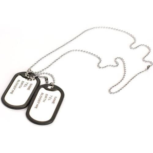Man Dual Plates Pendant Sweater Necklace Chain Military Army Tag AIC88
