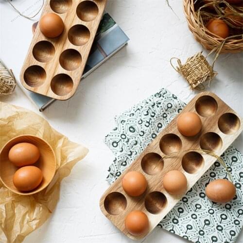 Japanese Style Simple Wooden Double Row Egg Storage Box Home Organizer Eggs Shatterproof Holder Kitchen Refrigerator Rack