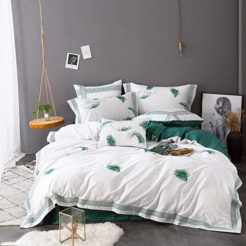 Textile New Product green plants Bedding Set egyptian cotton Bedclothes embroidery Bed Linens Duvet Cover Set Bed Sheet 4/7pcs