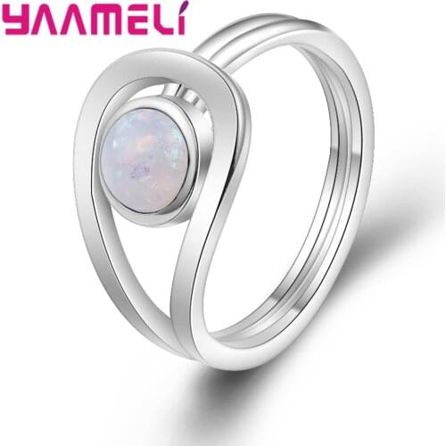 Special Design Two Colors Round Opal 100% 925 Sterling Silver Finger Rings Crystal Jewelry For Women Men Decoration