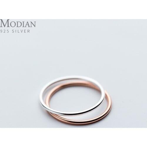 Modian Classic Rose Gold Color Glossy Minimalist Slim Line Ring for Women Real 925 Sterling Silver Stackable Rings Fine Jewelry