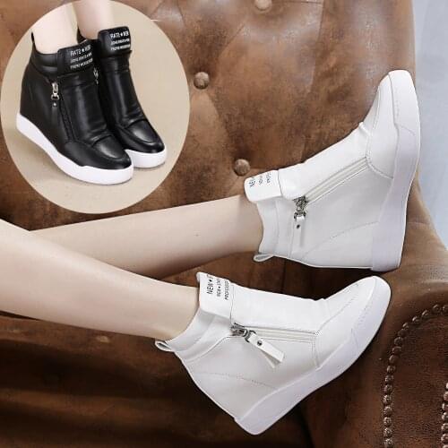 Women Casual Shoes Zip Hip Hop Shoes Sneakers for Woman Platform Shoes Leather Lace-up Shoes Women