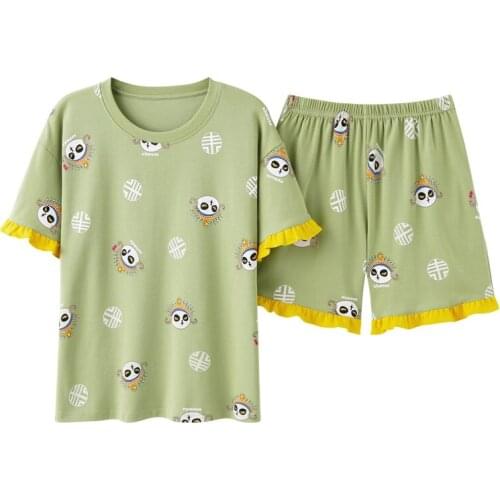 ATOXY Summer Brand Short-sleeved Knitted Cotton Womens Pajamas Set Cute Striped Cartoon Shorts Sleep Home Service