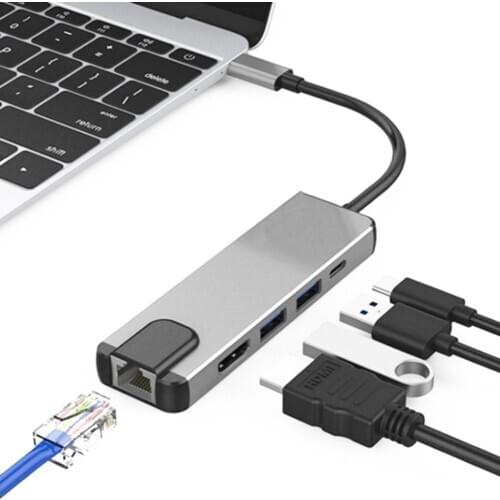 Hot-5 in 1 USB Type C Hub 4K USB C Hub to Gigabit Ethernet Rj45 Lan Adapter for Mac book Pro Thunderbolt 3 USB-C Charger