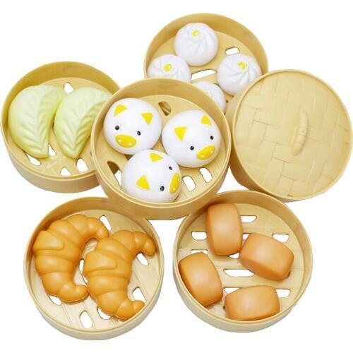 Simulation Steamer Bun Hamburger Pizza Ice-cream Toys Kitchen Pretend Play Mini Food Takeware Model Set Kids Educational Gift