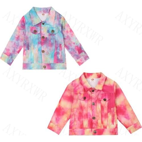 Fashion Streetwear Coat Jackets for Girls New Spring Autumn Tie Dye Print Long Sleeve Button Jacket Coat Children Kids Outwear