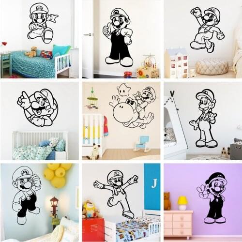 Cartoon Character Super Mario Wall Sticker Gamer Murals Decal Bedroom Decor For Kids Room Decoration Gameroom Decor Wallpaper