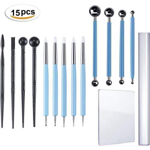 15Pcs Ball Stylus Soft Clay pottery tool set multi-tools DIY Art projects sculpting and modeling fondant decorating Dotting tool