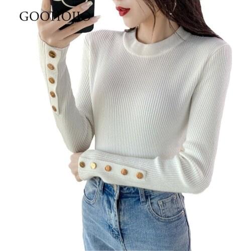 GOOHOJIO Solid White and Black Tops Sweaters Winter Long Sleeve Turtleneck Pullovers Womens Sweaters Femme Clothing One Size