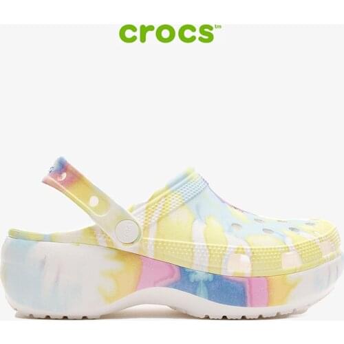 Original Crocs Classic Platform Tie Dye Women White Slippers 207151 - 94S