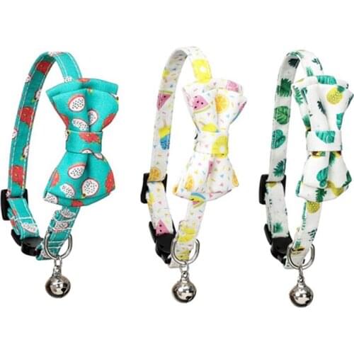Cute Bow Pet Dogs Collars Cotton Fabric Fruit Pattern Collar Bell Metal Buckle Puppy Collar Pets Outdoor Accessories
