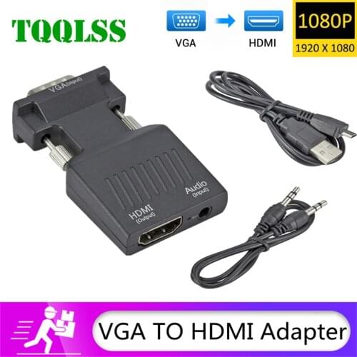 TQQLSS VGA Male to HDMI Female Converter with Audio Adapter Cables 720/1080P For HDTV Monitor Projector PC Laptop TV VGA TO HDMI