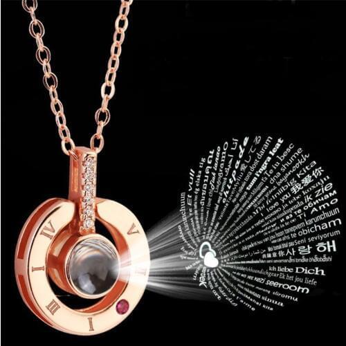 Projection 100 languages I Love You Rose Gold Pendant Necklaces For Women Romantic Love Memory Wedding Necklace Best Gift