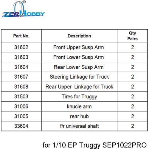 RC CAR TOYS SPARE PARTS ACCESSORIES OF 1/10 BRUSHLESS ELECTRIC POWERED 4X4 OFF ROAD BUGGY SEP1022PRO (PART NO. 9 PARTS SET)