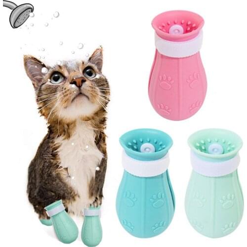 Adjustable Anti-scratch Cat Bath Shoes Silicone Cats Paw Protector Boots Cat Foot Cover for Cutting Nails Pet Grooming Supplies