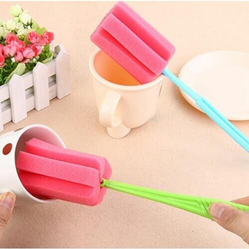 5pcs Durable Cup Bottle Soft Sponge Cleaning Tool Brush Scrubber with Long Handle Color Random