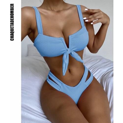 Sexy Bikini 2021 Bandage Bow Swimwear Women Summer Pure Color Biquini Swimsuit Female Bathing Suit Brazilian Thong Bikinis Set