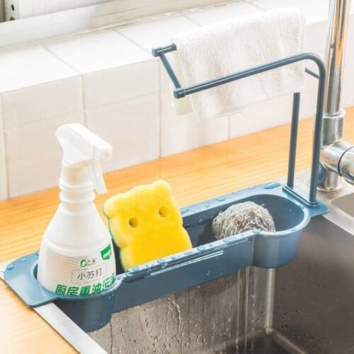 Telescopic Sink Shelf Kitchen Soap Sponge Towel Drain Basket Storage Rack Adjustable Faucet Holder Kitchen Organizer Tool