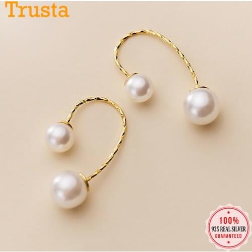 Trustdavis Real 925 Sterling Silver Fashion Pearl Hook Charm Stud Earrings For Elegant Women Lady Wedding Fine Jewelry DA1559