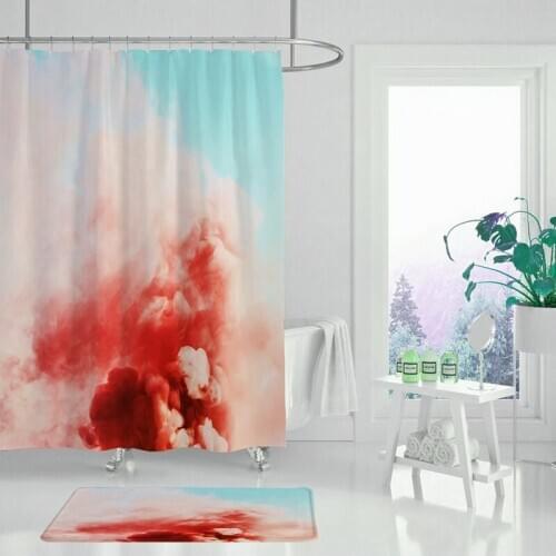 Watercolor abstract plant shower curtain waterproof polyester fabric bathroom door mat shower curtain