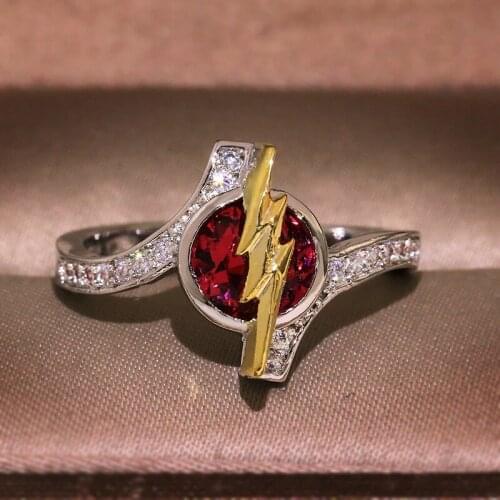 2019 high quality red zircon lightning ring for women wedding party engagement ring jewelry gift wholesale