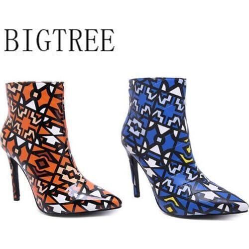 2019 New Women 11cm High Heels Boots Fetish Pointed Toe Boots Serpentine Zip Ankle Boots Prom Autumn Snake Print Stripper Shoe