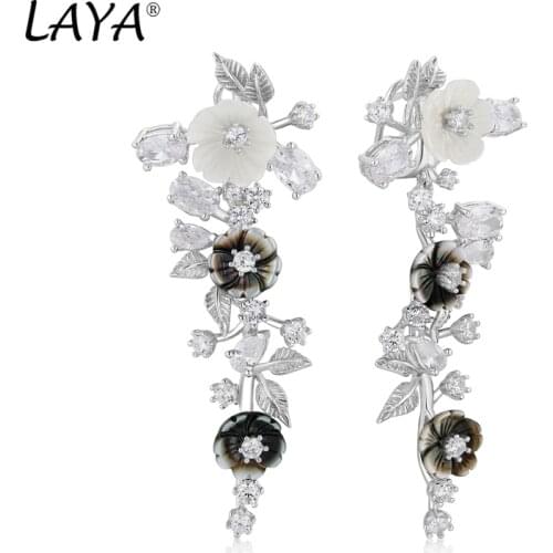 Laya 925 Sterling Silver Summer Hot Style Luxury Jewelry High Quality Zircon Natural Shell Flower Drop Earrings For Women