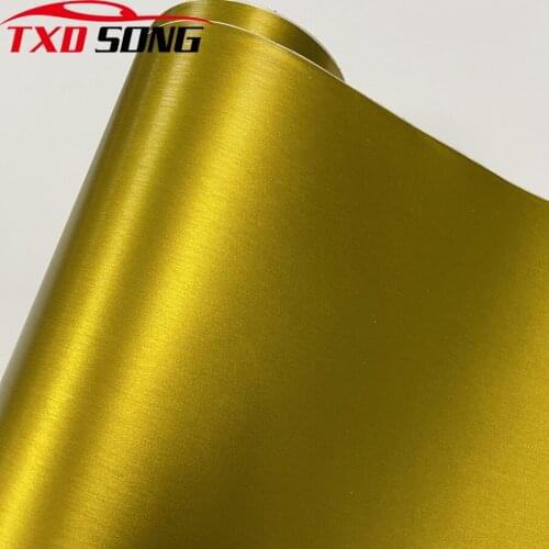 Gold brushed Aluminum Metallic Brushed Metal Gold Vinyl Wrap Roll with Air Release Technology Adhesive Car Sticker Wrapping