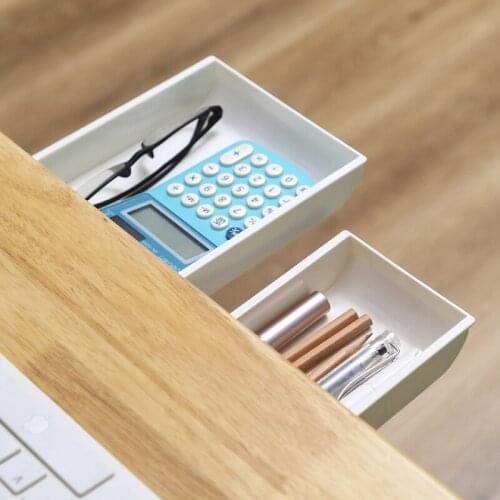 1pcs Self Stick Pencil Tray Desk Table Storage Drawer Organizer Box Sundries Stationery Bedroom Pen Holder Case Home Accessories
