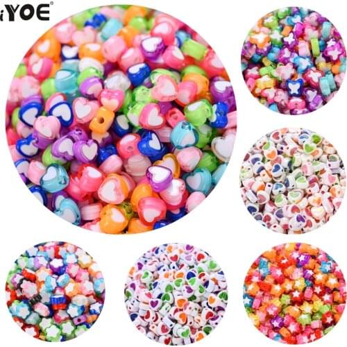 100/200/300/500Pcs Acrylic Star Heart Beads Loose Spacer Beads For Childrens Jewelry Making Bracelet DIY Accessories Supplies