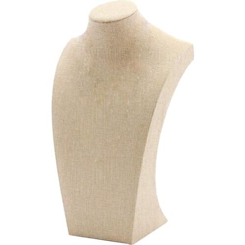 2Pcs Necklace Display Bust Mannequin Jewelry Display Stand Holder, Beige Linen - 115*200mm&175*290mm