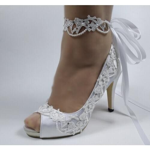 2020 New Arrival White Peep Toe Women Party Dress shoes woman Ankle Strap Bridal Wedding shoes female party shoes 8cm/10cm