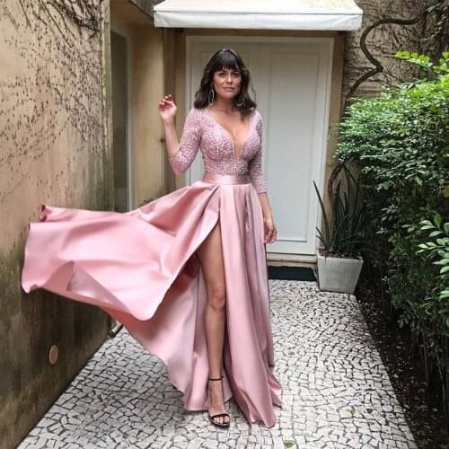 2021 Long Prom Dresses Party Gown Woman Elegant Plus Size Slim Solid Long High Slit Evening Dresses Suitable for Formal Party