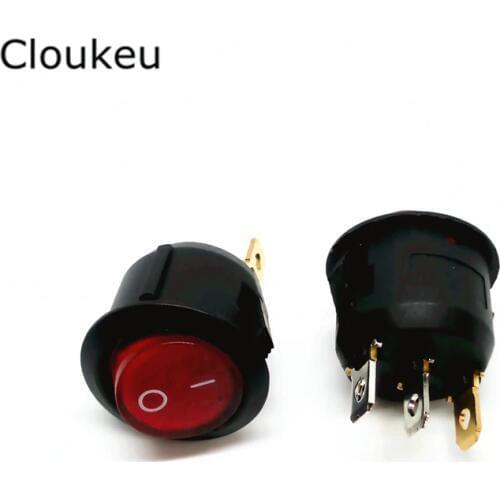 5Pcs 20MM Rocker Switch Round Red With lamp 220V KCD1-105N 3Pin 2File Seesaw Power switch 6A250V