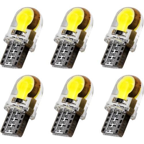 6 X Auto T10 LED W5W 194 168 501 COB Led Silicone Shell Car Parking Light Turn Side Lamp Auto License Plate Bulb DC12V