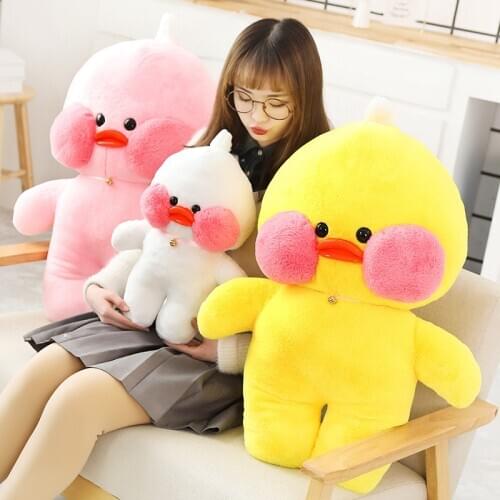 80cm Cute LaLafanfan Cafe Duck with Bells Plush Toys Soft Lovely Animal Pillow Stuffed Baby Doll for Kids Girls Birthday Gift