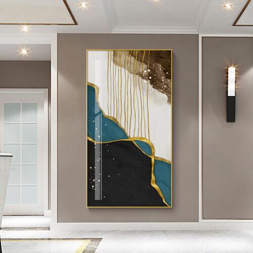Abstract Wall Pictures for Living Room Bedroom Mountains n River with Gold Lines Canvas Painting Wall Art Poster Home Decoration
