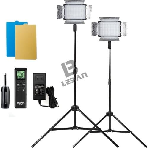 Free DHL 2X Godox LED500LR 5600K Studio Video Light w/ Reflectors + Remote Controller + 200cm Screw Light Stand for Photography